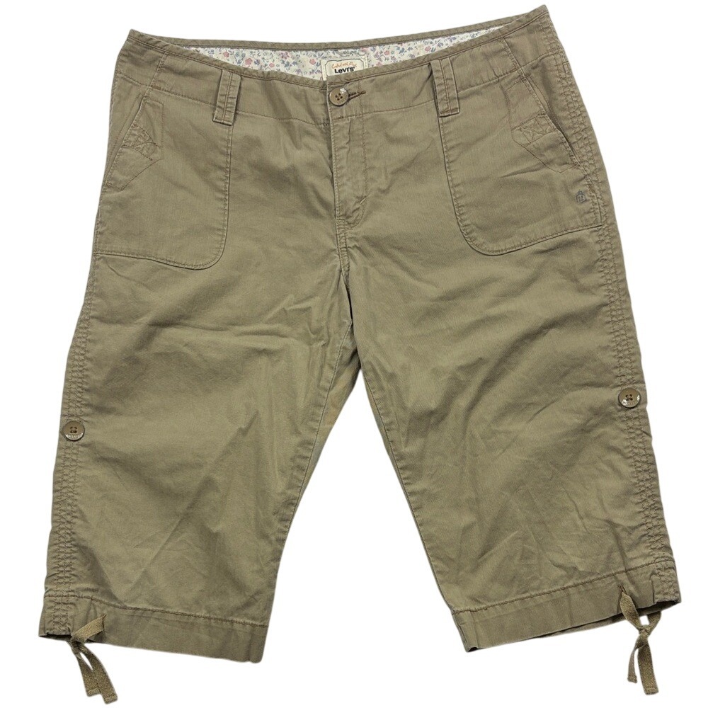 Levi's Bermudas Capri Pants Drawstring Bottom‎ Womens Size 12 Tan 100% Cotton
